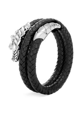 细节 - 点击放大 - JOHN HARDY - Legends Naga' Sapphire Sterling Silver Double Coil Woven Leather Bracelet
