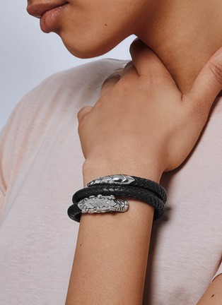 细节 - 点击放大 - JOHN HARDY - Legends Naga' Sapphire Sterling Silver Double Coil Woven Leather Bracelet