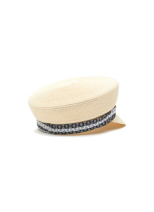 模特儿示范图 - 点击放大 - MAISON MICHEL - ABBY 徽标条纹帽带编织汉麻短檐帽