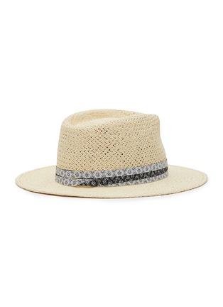 模特儿示范图 - 点击放大 - MAISON MICHEL - ANDRE 徽标条纹帽带编织稻草宽檐帽