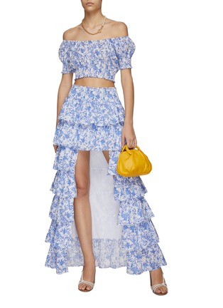 模特儿示范图 - 点击放大 - CAROLINE CONSTAS - CORNELIA 花卉印花短款短袖上衣