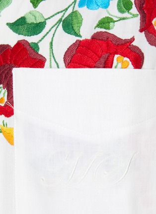 中性款花卉刺绣镂空设计短袖衬衫展示图
