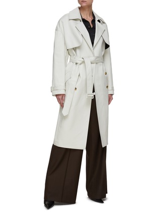 模特儿示范图 - 点击放大 - AMIRI - 腰带缀饰双排扣纯棉大衣