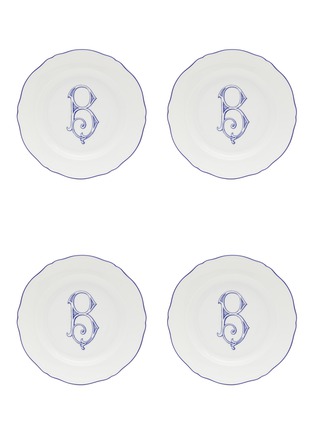首图 –点击放大 - GINORI 1735 - CORONA MONOGRAM 陶瓷甜点盘套装字母 B — 白色和蓝色
