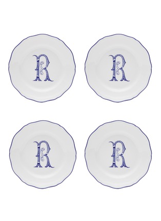 首图 –点击放大 - GINORI 1735 - CORONA MONOGRAM 瓷盘套装字母 R — 白色和蓝色
