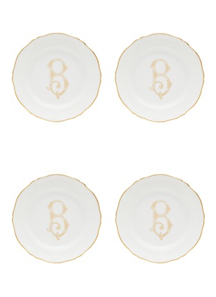 首图 –点击放大 - GINORI 1735 - CORONA MONOGRAM 陶瓷甜点盘套装字母 B — 白色和金色