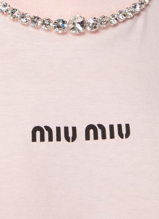  - MIU MIU - 仿水晶衣领缀饰 LOGO 纯棉短款 T 恤