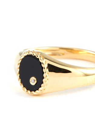 细节 - 点击放大 - YVONNE LEON - CHEVALIERE OVALE 黑玛瑙钻石点缀椭圆造型9K黄金迷你戒指