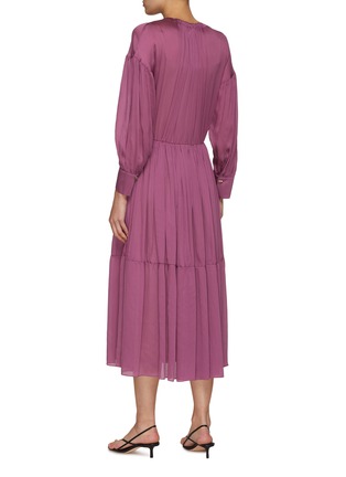 背面 - 点击放大 - VINCE - LONG SLEEVES SHIRRED NECK SILK MAXI DRESS