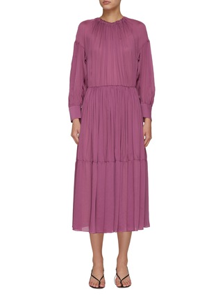 首图 - 点击放大 - VINCE - LONG SLEEVES SHIRRED NECK SILK MAXI DRESS