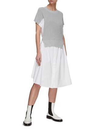 模特儿示范图 - 点击放大 - SACAI - 针织衫拼接短袖衬衫式连衣裙