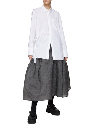 模特儿示范图 - 点击放大 - CECILIE BAHNSEN - 侧绑带长款纯棉衬衫