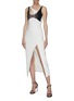 模特儿示范图 - 点击放大 - DAVID KOMA - 塑胶玻璃缀饰切割拼接设计无袖连衣裙