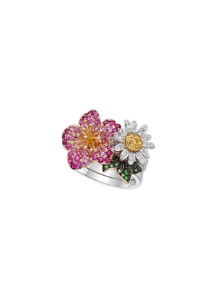 细节 - 点击放大 - SARAH ZHUANG - BLOSSOM 粉色蓝宝石钻石红宝石点缀 18K 白金玫瑰金黄金梅花造型戒指