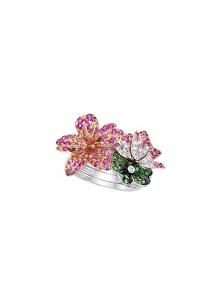 细节 - 点击放大 - SARAH ZHUANG - BLOSSOM 粉色蓝宝石钻石点缀 18K 白金玫瑰金莲花造型戒指