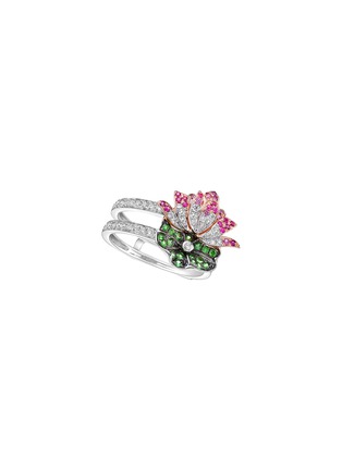 首图 - 点击放大 - SARAH ZHUANG - BLOSSOM 粉色蓝宝石钻石点缀 18K 白金玫瑰金莲花造型戒指