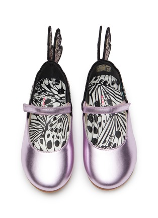 模特儿示范图 - 点击放大 - SOPHIA WEBSTER - CHIARA 幼儿款蝴蝶装饰搭带真皮平底鞋