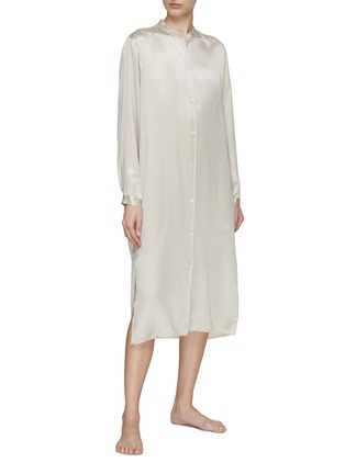  - FRETTE - CASCADE SMALL LONG SLEEVE SILK NIGHTGOWN — CHAMPAGNE
