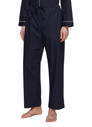 细节 –点击放大 - FRETTE - NOBLESSE MEDIUM CLASSIC COTTON SATEEN PYJAMA SET — NAVY BLUE