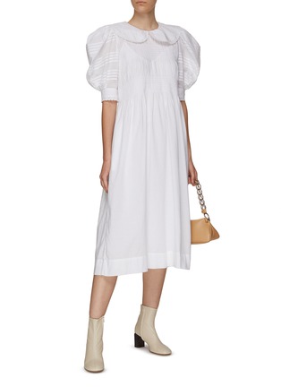 模特儿示范图 - 点击放大 - SEA - ARIA 缩褶设计灯笼短袖连衣裙