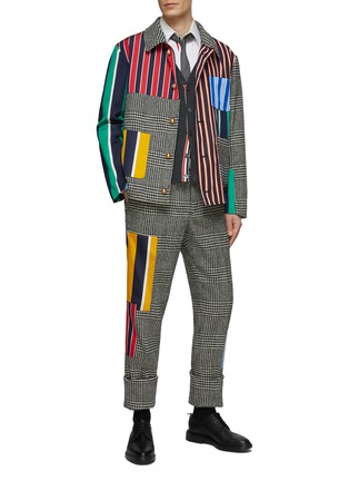 模特儿示范图 - 点击放大 - THOM BROWNE - 多彩条纹拼贴格纹羊毛长裤