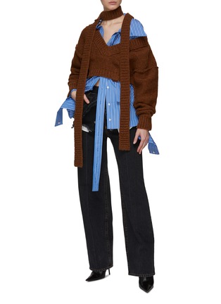 模特儿示范图 - 点击放大 - MERYLL ROGGE - 搭带设计露肩短款羊毛针织衫