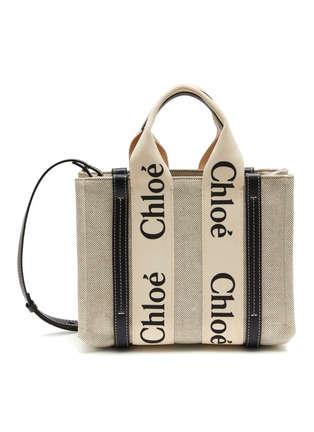 首图 - 点击放大 - CHLOÉ - WOODY 真皮边饰条纹帆布小号手提包