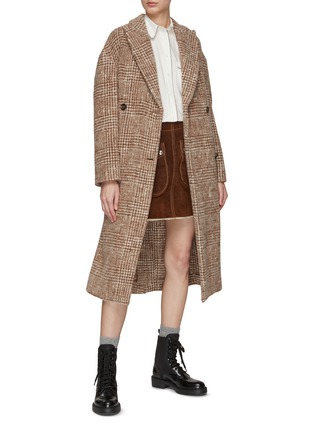 模特儿示范图 - 点击放大 - BRUNELLO CUCINELLI - 腰带缀饰格纹混羊驼毛及羊毛大衣