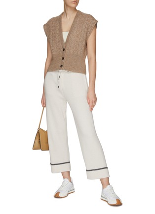 模特儿示范图 - 点击放大 - BRUNELLO CUCINELLI - 拼色边缘羊绒针织长裤