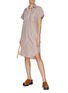 模特儿示范图 - 点击放大 - EQUIL - 腰间系带条纹短袖衬衫式连衣裙