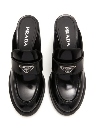 细节 - 点击放大 - PRADA - 三角 LOGO 缀饰亮面高跟真皮穆勒鞋
