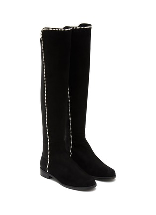 细节 - 点击放大 - STUART WEITZMAN - 仿水晶缀饰绒面皮过膝靴