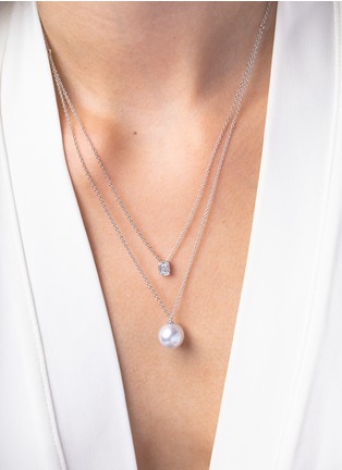 细节 - 点击放大 - YOKO LONDON - ‘Starlight’ Diamond South Sea Pearl 18K White Gold Necklace