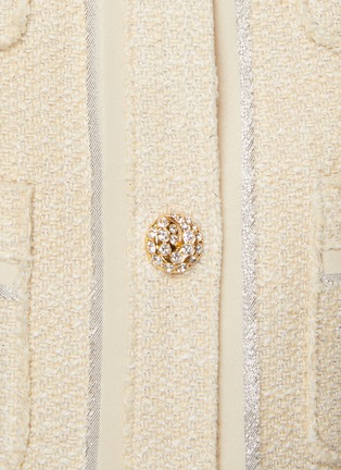  - ST. JOHN - CRYSTAL EMBELLISHED BUTTON FRONT QUARTER SLEEVE TWEED JACKET