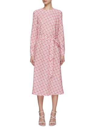 首图 - 点击放大 - ST. JOHN - Tied Waist All Over Print Silk Blend Dress