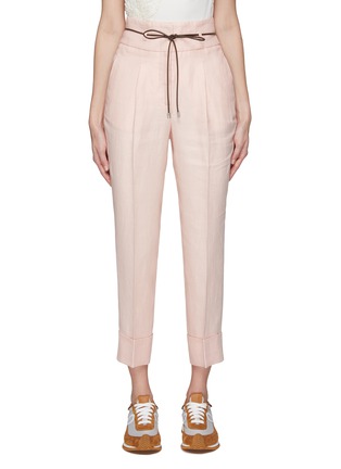 首图 - 点击放大 - PESERICO - Drawstring Waist Pressed-Crease Cuffed Linen Pants