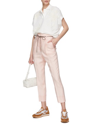 模特儿示范图 - 点击放大 - PESERICO - Drawstring Waist Pressed-Crease Cuffed Linen Pants