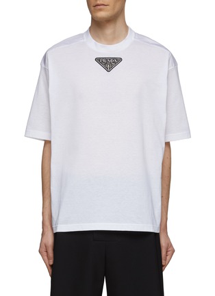 首图 - 点击放大 - PRADA - 铆钉珠饰三角 LOGO 拼贴圆领 T 恤