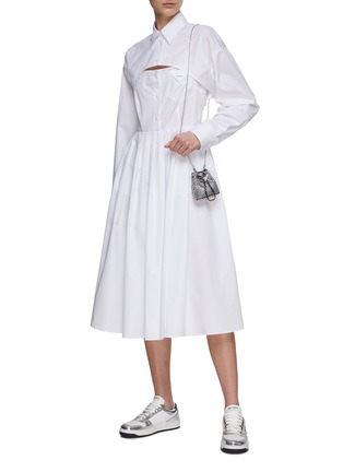 模特儿示范图 - 点击放大 - PRADA - 两穿式百褶衬衫式连衣裙