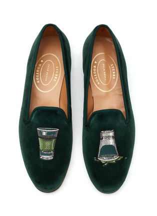 细节 - 点击放大 - STUBBS & WOOTTON - ‘ABSINTHE’ SHOT GLASS EMBROIDERY FLAT VELVET LOAFERS