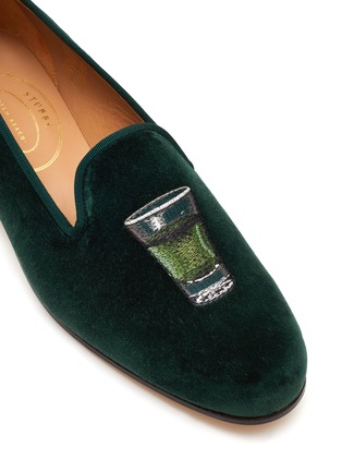 细节 - 点击放大 - STUBBS & WOOTTON - ‘ABSINTHE’ SHOT GLASS EMBROIDERY FLAT VELVET LOAFERS