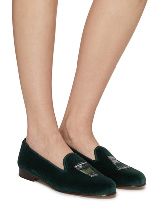 模特儿示范图 - 点击放大 - STUBBS & WOOTTON - ‘ABSINTHE’ SHOT GLASS EMBROIDERY FLAT VELVET LOAFERS