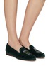 模特儿示范图 - 点击放大 - STUBBS & WOOTTON - ‘ABSINTHE’ SHOT GLASS EMBROIDERY FLAT VELVET LOAFERS
