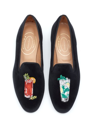 细节 - 点击放大 - STUBBS & WOOTTON - ‘MARY MOJITO’ COCKTAIL EMBROIDERY FLAT VELVET LOAFERS