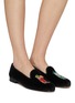 模特儿示范图 - 点击放大 - STUBBS & WOOTTON - ‘MARY MOJITO’ COCKTAIL EMBROIDERY FLAT VELVET LOAFERS