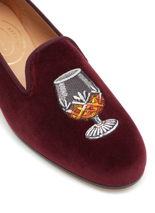 细节 - 点击放大 - STUBBS & WOOTTON - ‘BRANDY’ EMBROIDERY FLAT VELVET LOAFERS