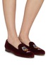 模特儿示范图 - 点击放大 - STUBBS & WOOTTON - ‘BRANDY’ EMBROIDERY FLAT VELVET LOAFERS