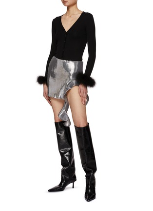 模特儿示范图 - 点击放大 - DAVID KOMA - 皱褶飘带亮片半身裙