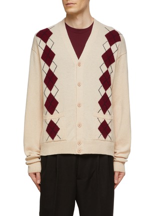 首图 - 点击放大 - MANORS - BUTTON FRONT PATCH POCKET STRIPED ARGYLE CARDIGAN