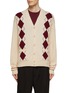首图 - 点击放大 - MANORS - BUTTON FRONT PATCH POCKET STRIPED ARGYLE CARDIGAN